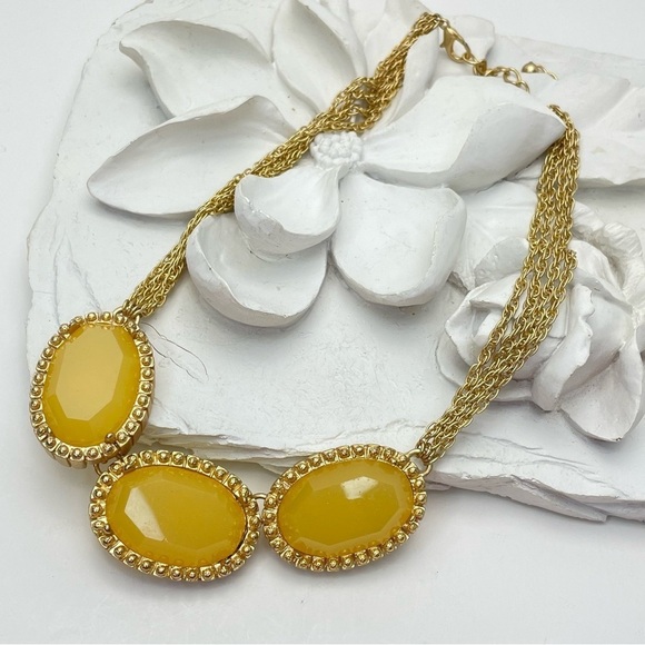 CHOKER Style Gold Tone and Yellow Stone Cabochons - Picture 2 of 5